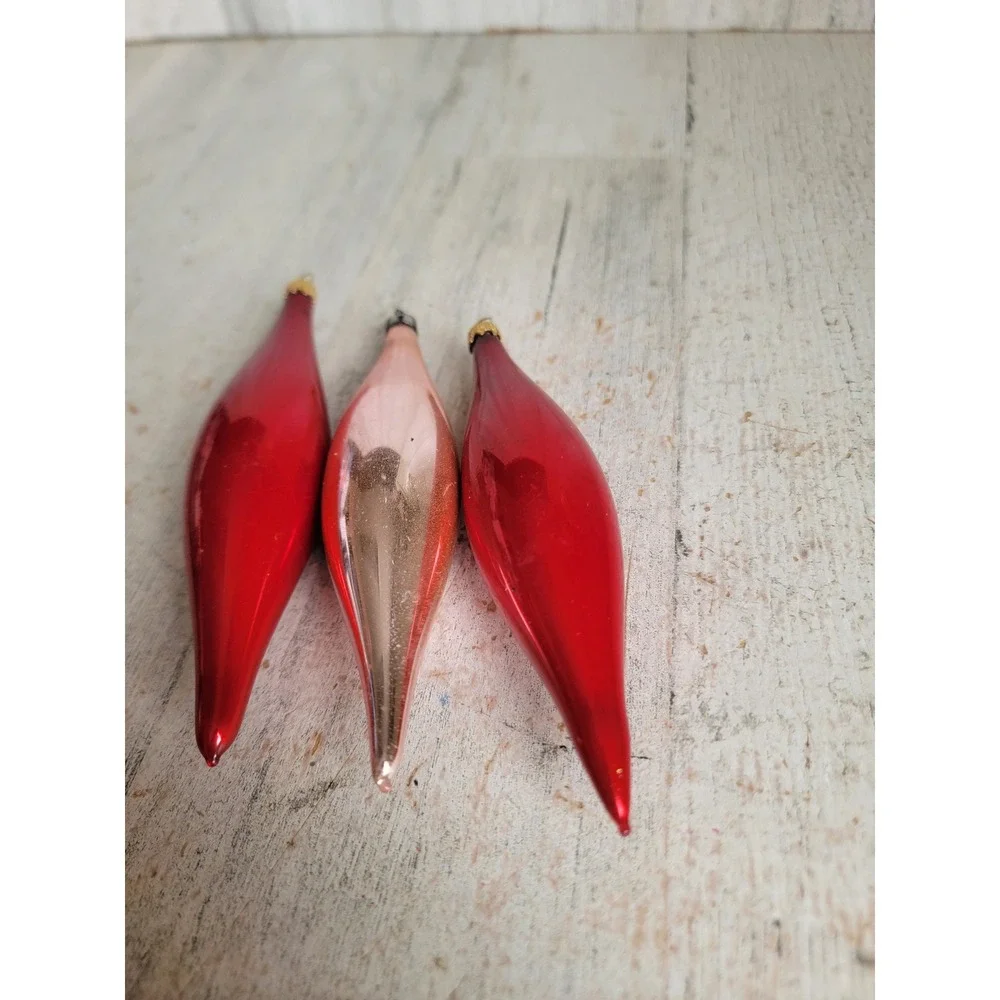 Pink red abstract blown glass ornament vintage Xmas set Valentine